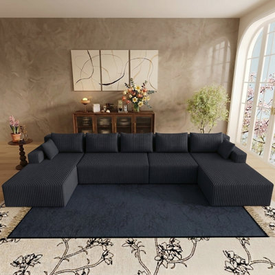160" U-shaped Sectional Couch for Living Room Boneless Oversized Cloud Boneless Sofa Couch with Chaise Modular Sectional Sofa with Deep Seat,No Assembly Required-Black