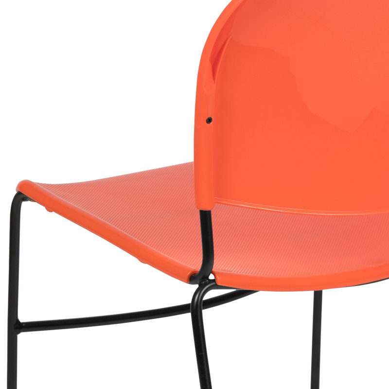 Gaea 880 lb. Capacity Ultra-Compact Stack Chair with Metal Frame, Black, Orange