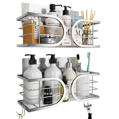 Support de douche mural à fixation rapide en acier inoxydable 304 à grande capacité antidérapant - Ensemble de 2 (Argent)