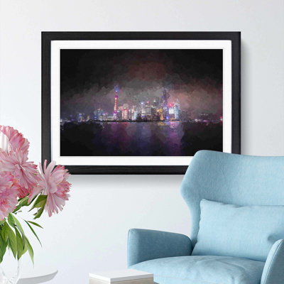 Shanghai China Skyline at Dusk in Abstract - Picture Frame Graphic Art Print