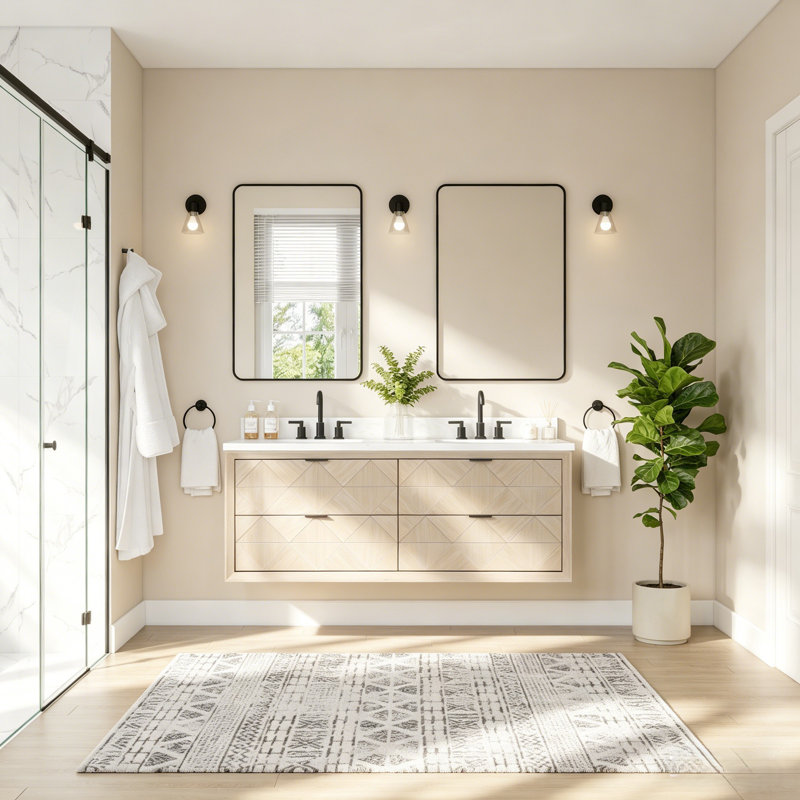 Meuble-lavabo flottant en chêne naturel 60 po, Chêne blanc délavé