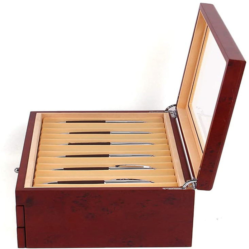 Babapour Solid Wood Pen Holder, 6.7" H x 14.2" W x 9.9" D, Red