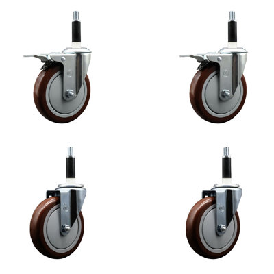 5 Inch SS Poly Swivel 7/8 Inch Expanding Stem Caster Set 2 Total Lock Brakes