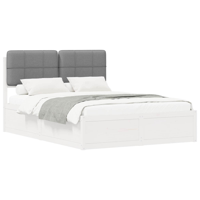 Solid Wood Bed, White/Light Grey, European Kingsize (160 x 200 cm)