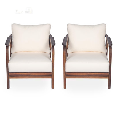 Outdoor Lounge Chair with Woven Backrest, Solid Wood Frame, and Comfortable Cushions for Patio or Garden