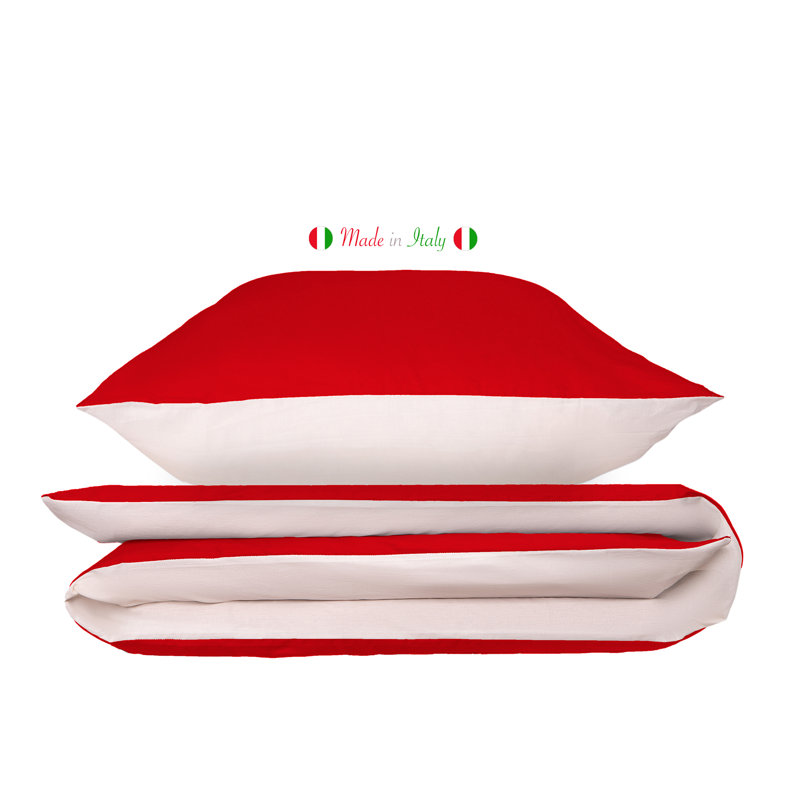 Novilunio Cotton Duvet Cover Set with Pillowcases, Kingsize - 2 Pillowcases (80 x 80cm), Red/Cream