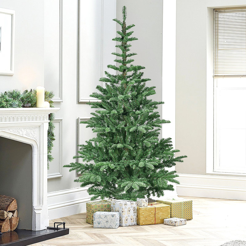 Arbre de Noël illuminé 5 pi avec 200 lumières DEL blanc chaud, 403 pointes en PE + PVC, aspect réaliste en couches, base en bois unique - arbre de Noël artificiel complet pour la décoration intérieure