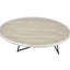 Table basse ovale en bois de chêne gris patiné et pieds industriels noirs texturés de style industriel