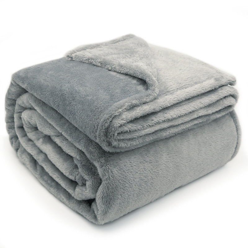 Jeté en molleton doux et moelleux, couverture chaude et épaisse douillette pour canapé et lit, gris clair, grand (90 po x 92 po)