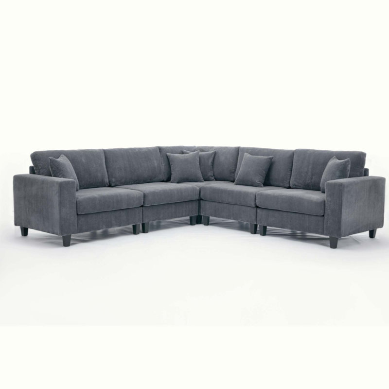 Oversized Modular Sectional Sofa Set, L Shaped Couch, Corduroy, Upholstered, Deep Seat, 5 Seat, 5 Throw Pillow and 6 Back Cushion, Living Room, Apartment
