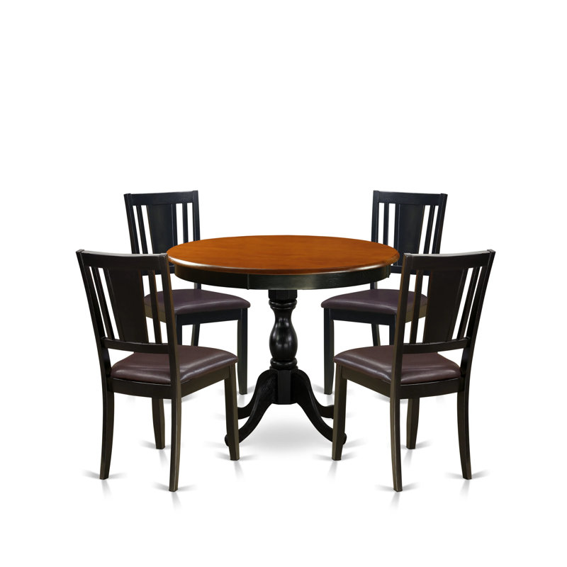 Ensemble de salle à manger 5 pièces comprenant une table de cuisine en bois et 4 chaises de salle à manger en similicuir avec dossier - Finition noire