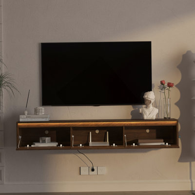 Meuble télé flottant, meuble télé mural avec lumières DEL et prise de courant pour le salon