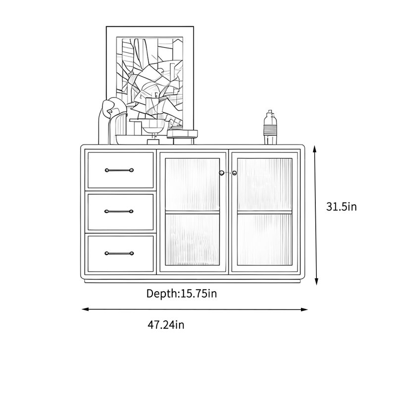 Floor-standing storage cabinet in the living room, 31.5" H x 47.24" W x 15.75" D