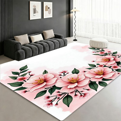 Tapis floral rose pivoine, grand imprimé de fleurs, tapis décoratif antidérapant lavable, décoration intérieure pour le salon, la chambre à coucher, le vestibule, appartement