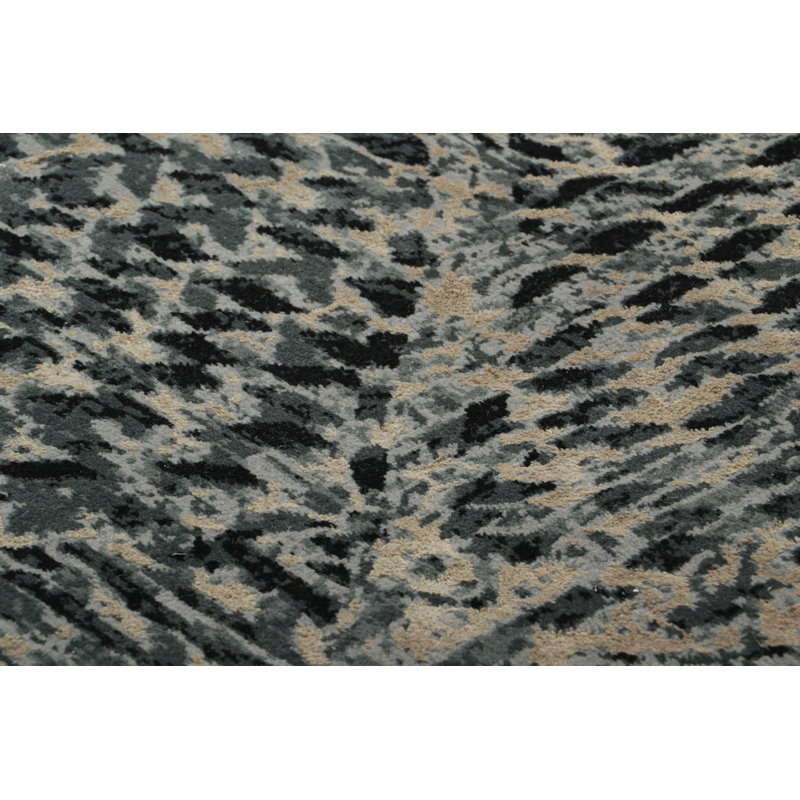 Rug & Kilim’S Abstract Rug With Black And Teal Blue Geometric Patterns