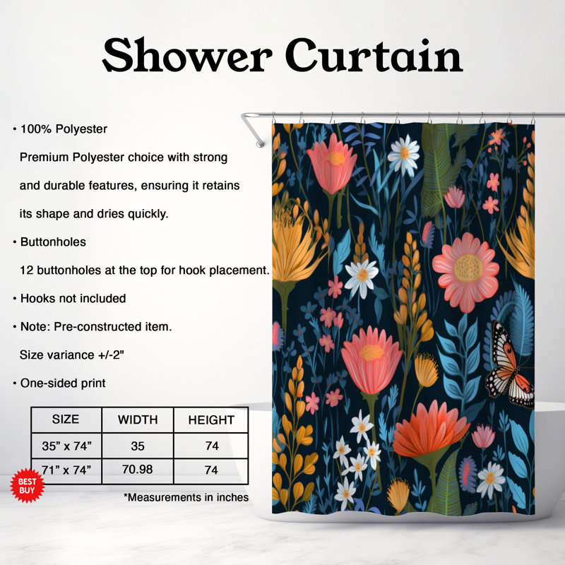 Rideau de douche Blossom Retreat - Premium, H 74 po x l 71 po