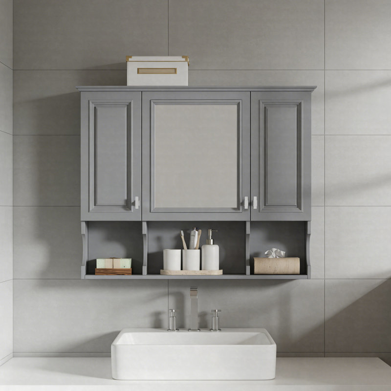Armoire à pharmacie de salle de bain murale 35 "x 28" avec miroir, armoire de rangement moderne avec tablettes réglables