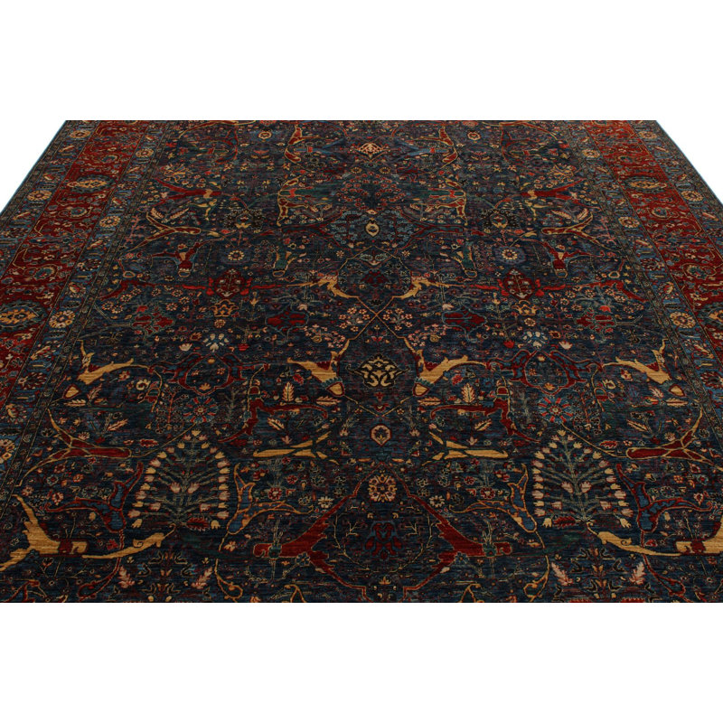 Tapis traditionnel bleu et rouille 9 x 12