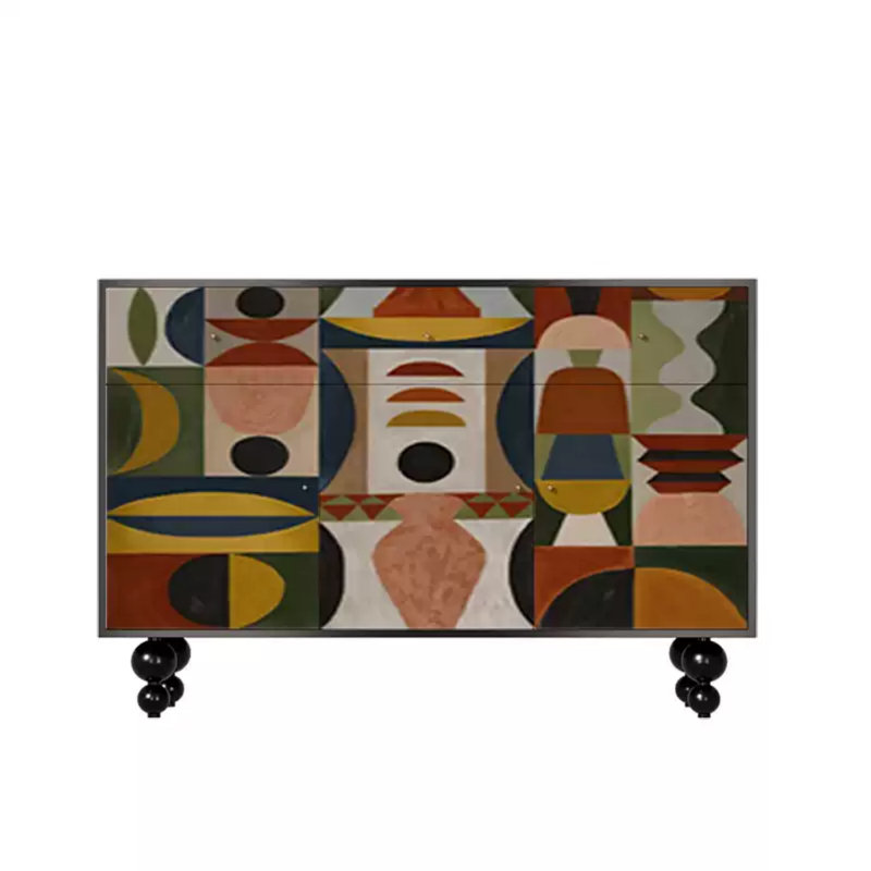 Armoire moderne pour vestibule et buffet, Noir / multicolore