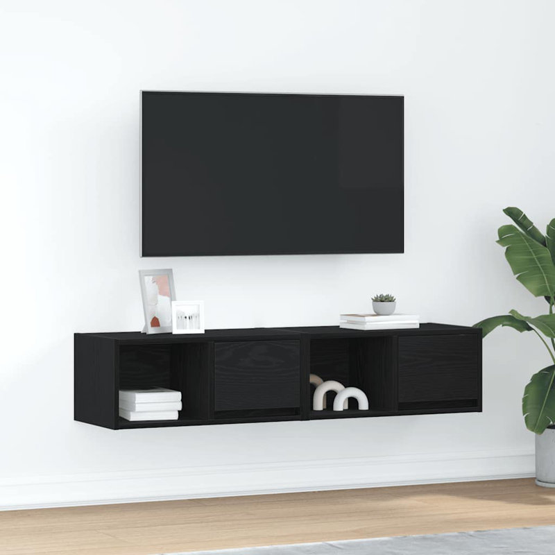 TV Cabinets 2 Pcs 80X31x25.5 Cm Engineered Wood, Black Oak, 60 cm