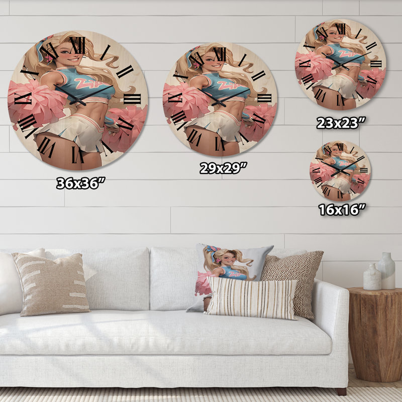 Playful Dancing Cheerleader III - Woman Flapper Oversized Wood Wall Clock, Moyenne