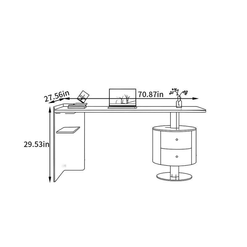 Bureau simple et moderne, Tanné, H 29,53 po x l 70,87 po x P 27,56 po