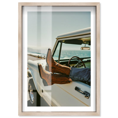 Road Trip Boots II Shadowbox Print Photography Prints by Notoriart, Blonde Frame, 36 x 54