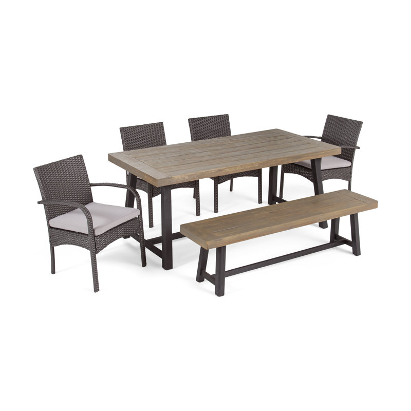 Lugenia 6 - Person Acacia Wicker Patio Dining Set with Rectangular Table , Cushions Included, Gray