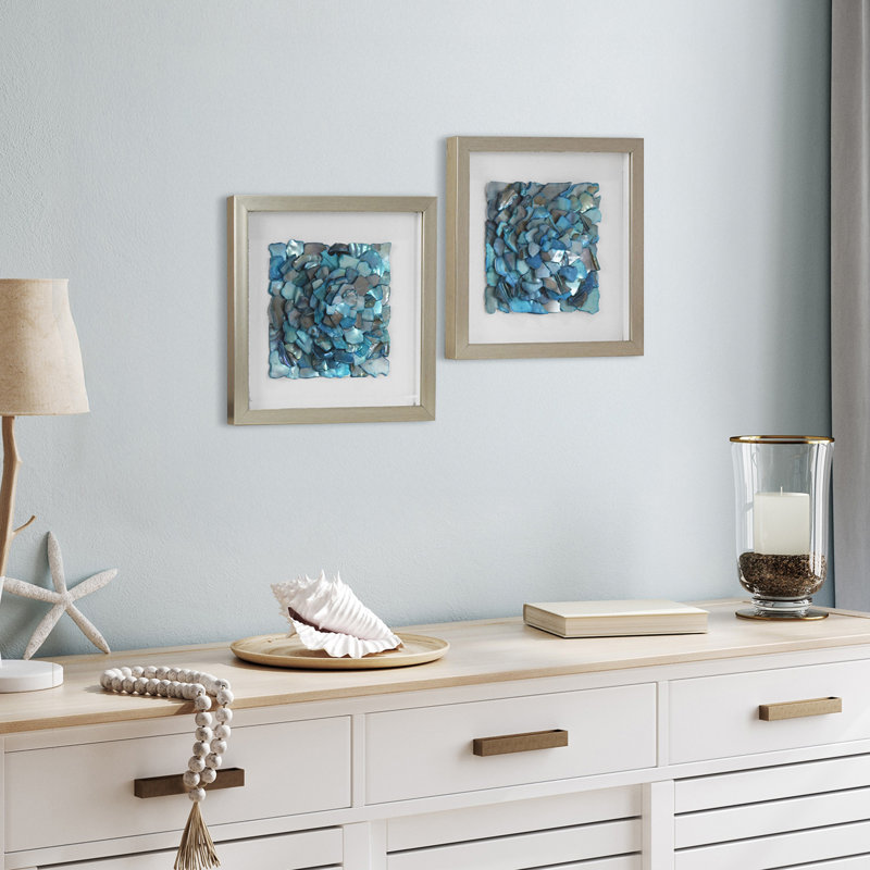 Ensemble de panneaux muraux Khyzer, Aqua Teal Turquoise/Square Seashell