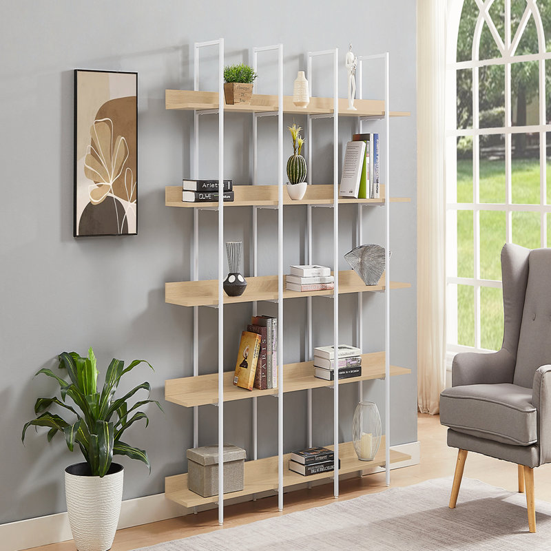 Bibliothèque de bureau à 5 niveaux, Blanc/chêne, H 70,9 po x l 70,9 po x P 11,8 po