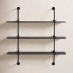 Amie Wood 3 Level Wall Shelf with Black Metal Brackets