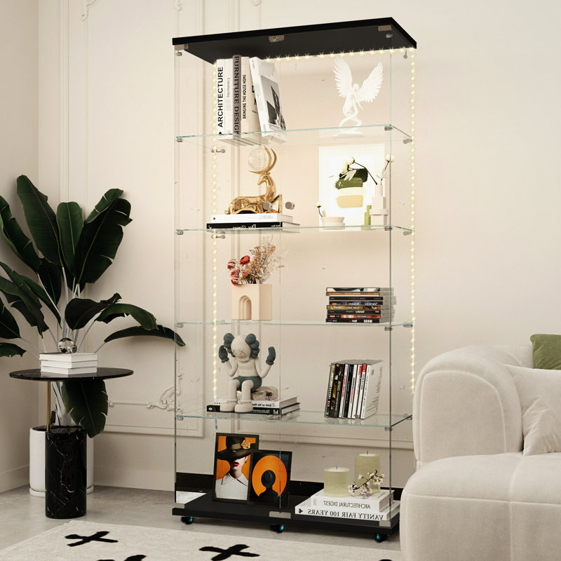 Classeur en verre trempé noir avec bande DEL télécommandée - H 75,76 po x L 30,79 po, pour rangement et rangement de documents