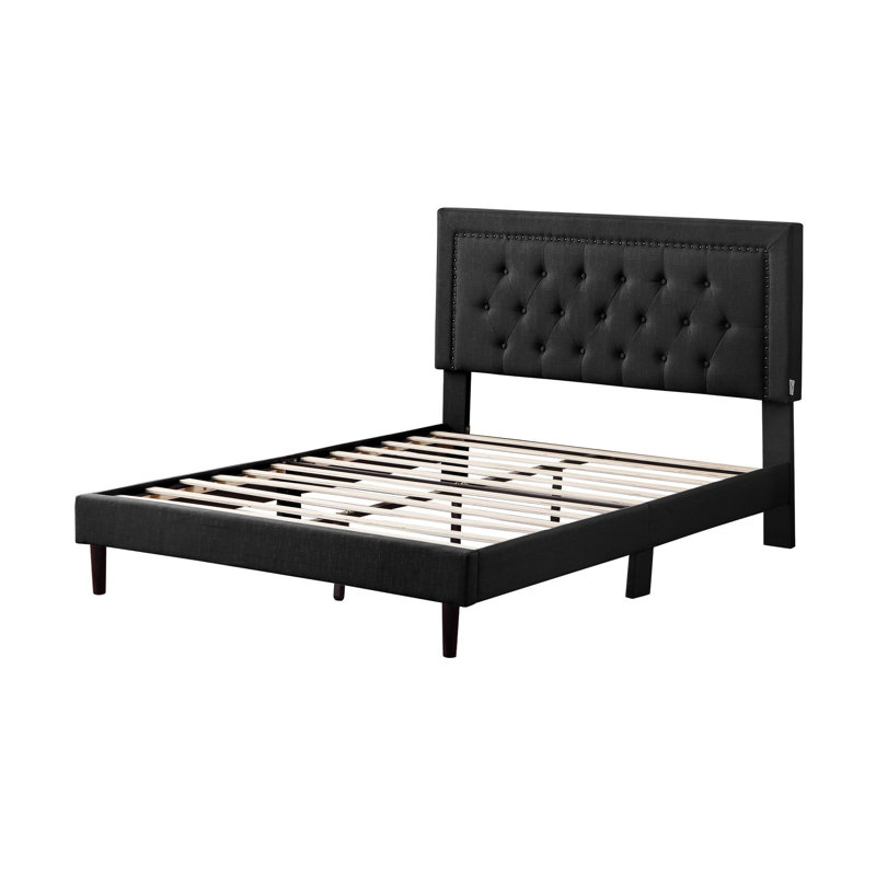 Cianciolo Upholstered Wingback Bed, Full, Black