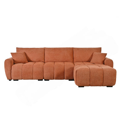 Canapé modulaire de 110 po, en forme de L avec siège très grand, conception à tirette, repose-pieds mobile, mousse haute densité, combinaison libre, structure en métal et en bois robuste, tissu bouclé