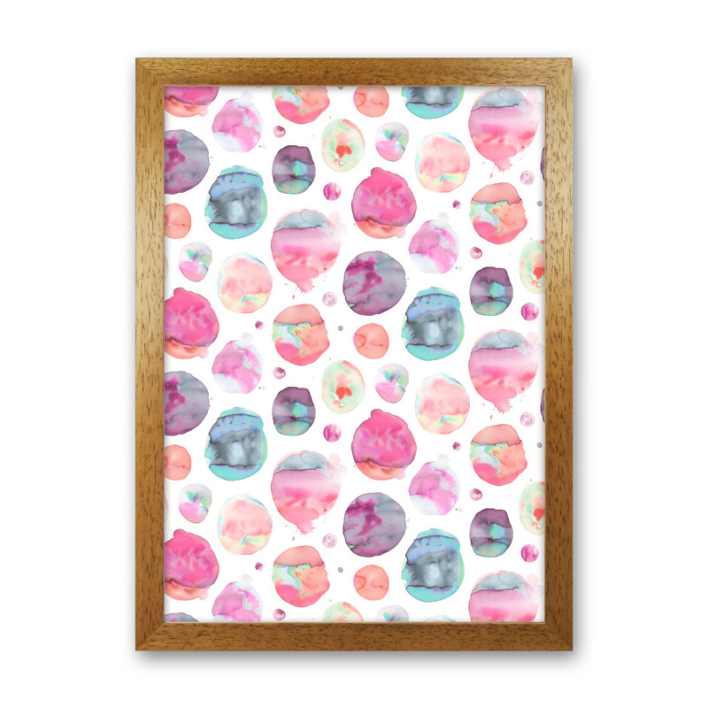 Big Watery Dots Pink - Print, Brown Framed, 46cm H x 34cm W x 3cm D