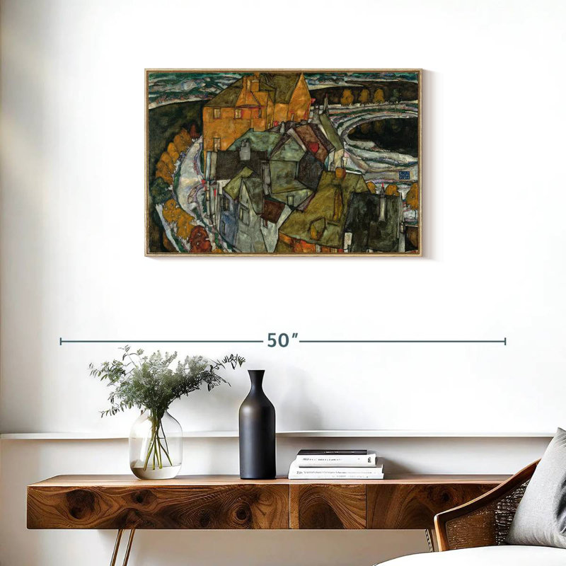 Croissant des maisons II, Cadre flottant en bois naturel, 31 po x 21 po