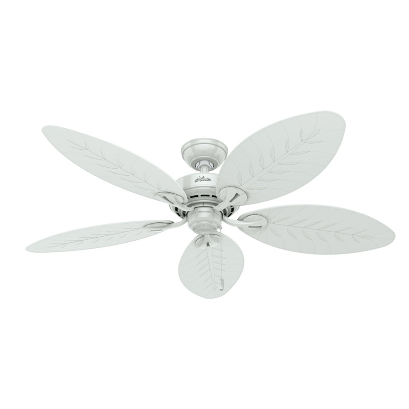 54" Bayview 5 - Blade Outdoor Tropical Leaf Ceiling Fan with Pull Chain, White