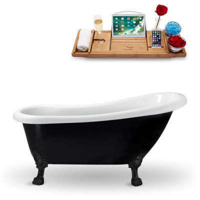Baignoire de trempage sur pieds 61 "avec drain, pattes et plateau en bambou 61" Streamline