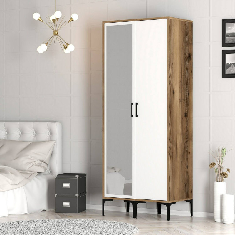 Mangume Manufactured Wood Wardrobe, Walnut/White