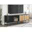 Meuble télé, console de 72 po, meuble multimédia, meuble de rangement, salon, stratifié noir, métal noir, moderne, contemporain