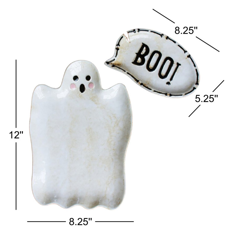 SET OF TWO "BOO" GHOST CERAMIC SERVING PLATTERS