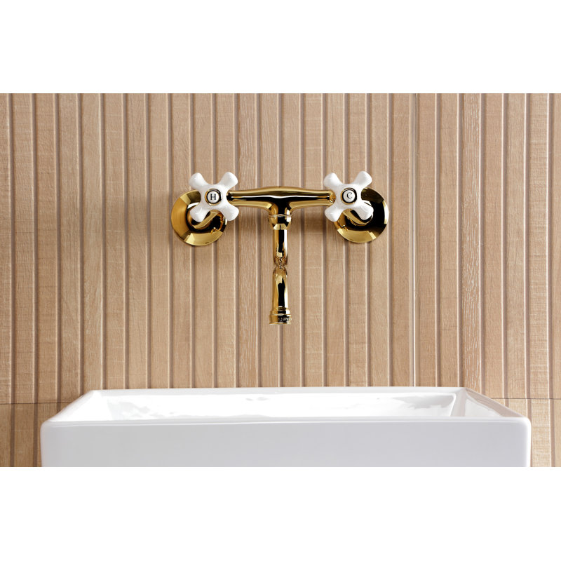 Kingston Brass Kingston Two-Handle 2-Hole Wall Mount Bathroom Faucet, Polished Brass