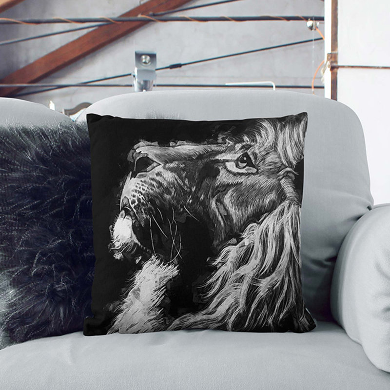 Majestic Lion Cushion with Filling, 55cm H x 55cm W x 20cm D, Black