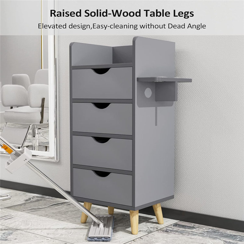 Gray MDF Bathroom Storage Cabinet with 4 Drawers and Dryer Holders