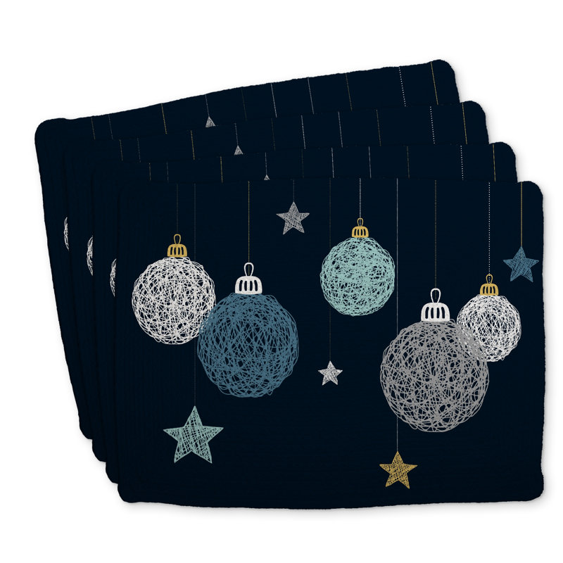 Ensemble de 4 napperons en polyester tressé - motif boule de Noël