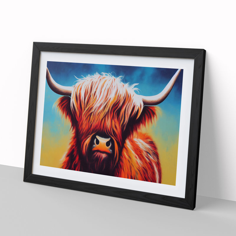The Highland Cow - Single Picture Frame Print, 46cm H x 64cm W, Black
