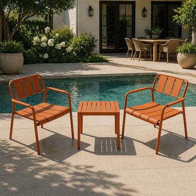 Ensemble de chaises et de table basse à une place en PP Summer-2 pièces pour une utilisation intérieure / extérieure, sans assemblage, brun abricot