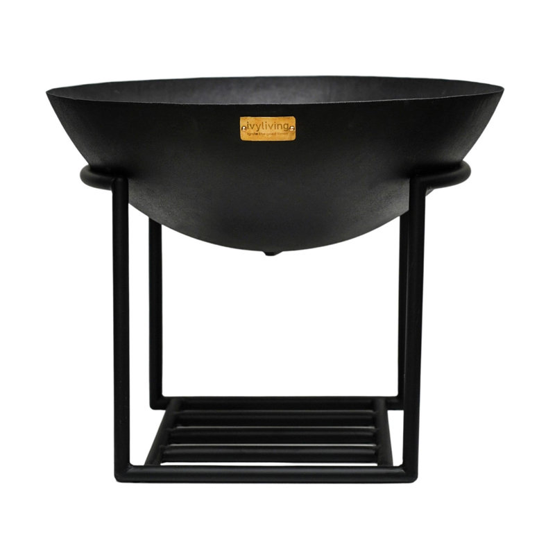 Round Cast Iron Wood Burning Fire Pit, Black