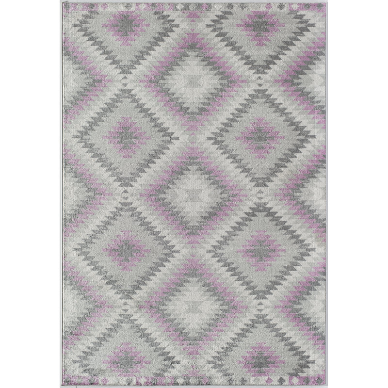 Heron Bodrum Tribal Kilim Denim Area Rug, Rectangle 2' x 4', Pink/Ivory/Silver/Gray