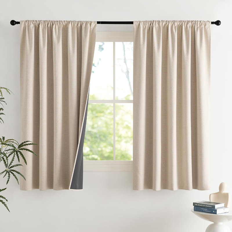 NICETOWN Burlap Vintage 2 Panels Faux Linen 100% Blackout Curtains, Rod Pocket Style, Thermal Insulated & Noise Reducing Drapes for Living Room, Bedroom, Modern, Farmhouse